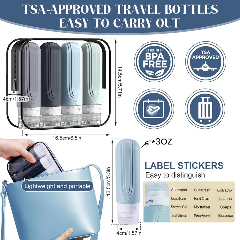 YIIMER Travel Bottles for Toiletries, 3oz TSA Approved Travel Size Toiletries, Silicone Leak-Proof Refillable Containers, Squeezable Liquid Essentials Bottles W/Clear Bag (GRAY) - Image 5